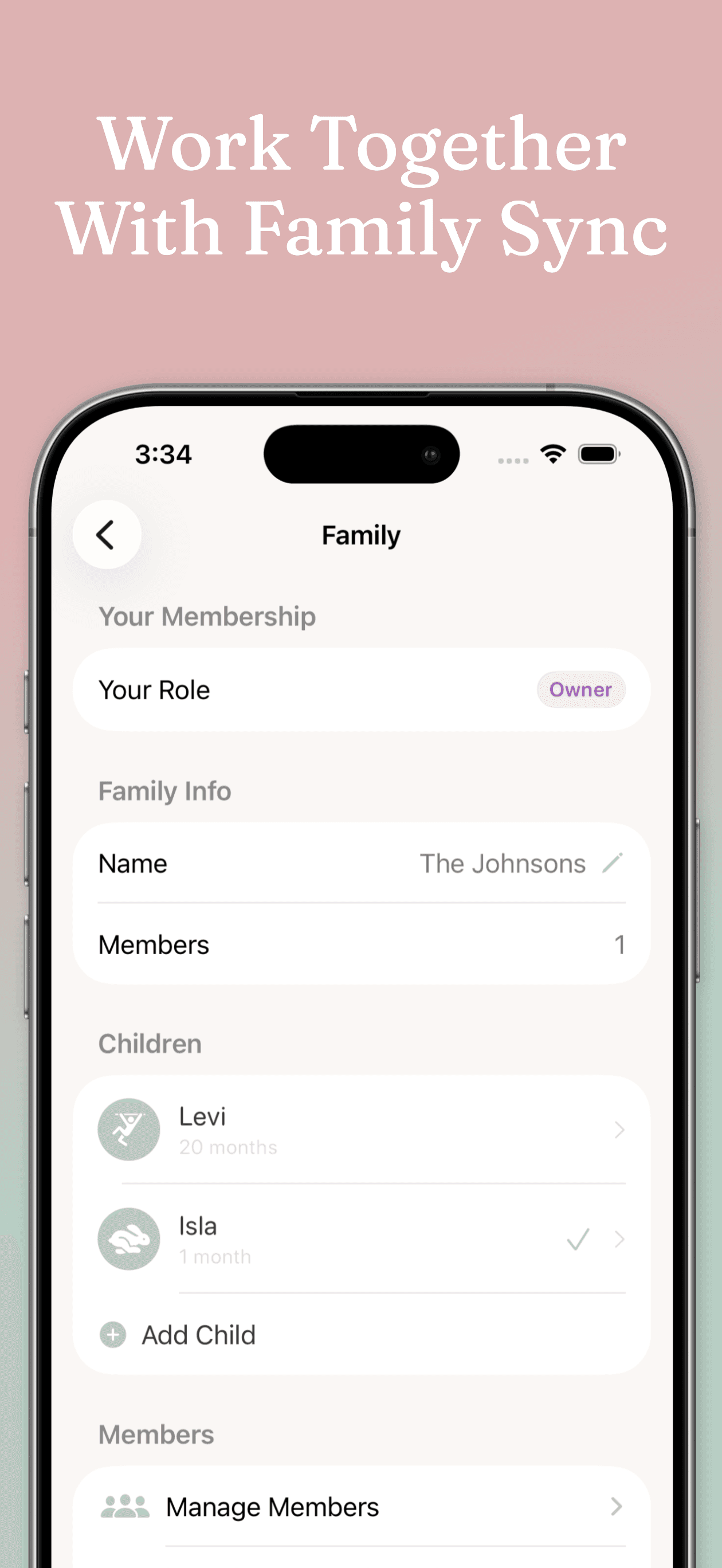 Family sync feature showing shared feed data