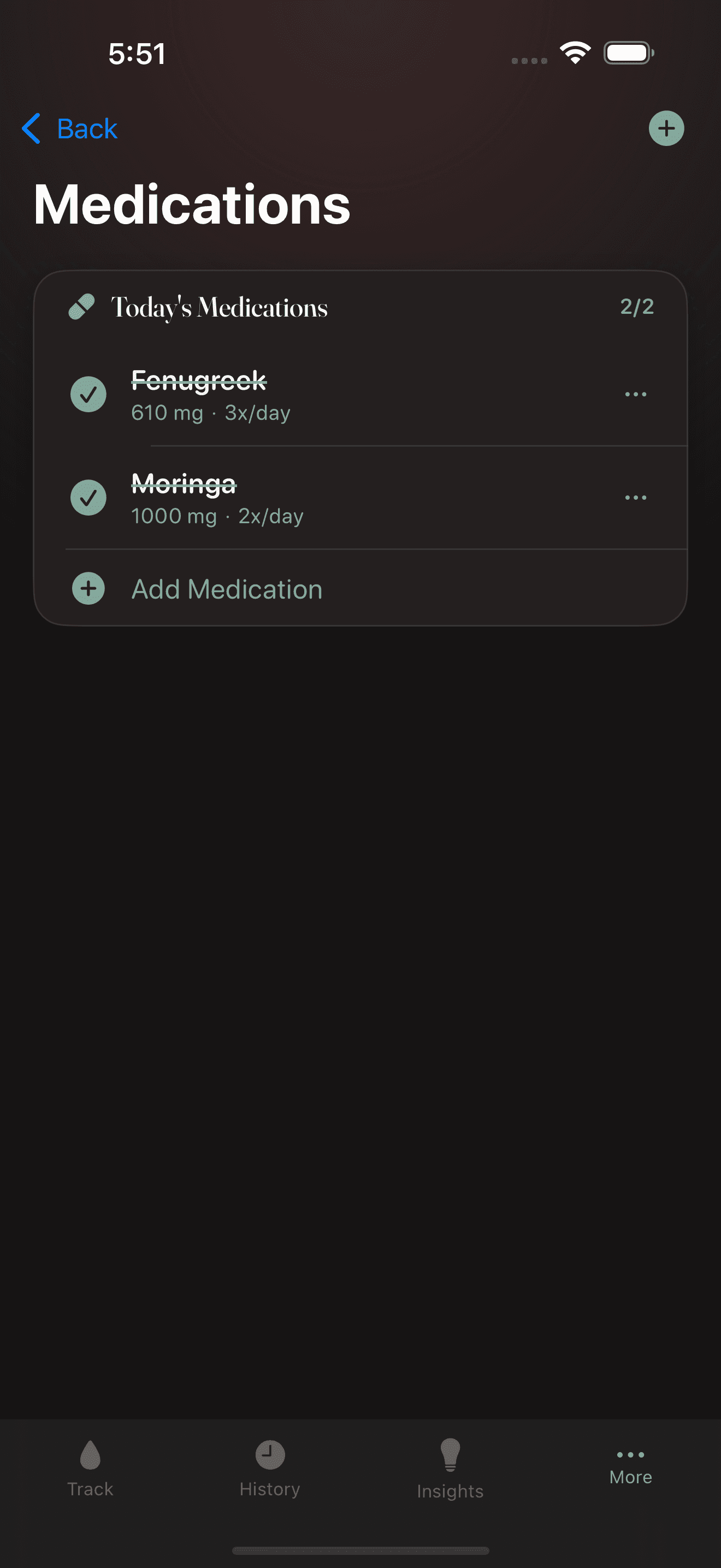Medicine and herbals tracking with curated catalog and quick log